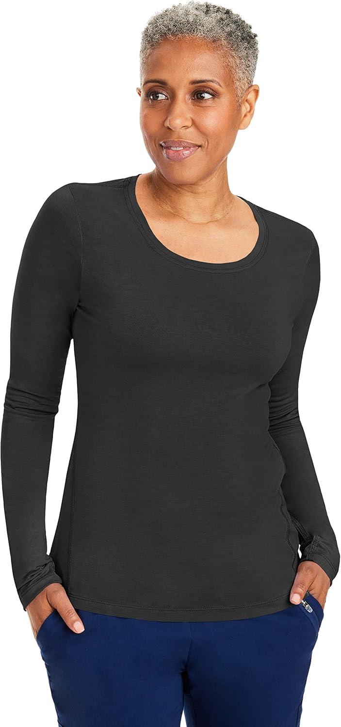 imageHealing Hands Mackenzie Womens Underscrub Long Sleeve Tee with Thumbholes Modern Fit Undershirt 5051Black