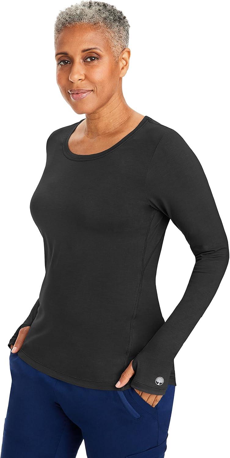 imageHealing Hands Mackenzie Womens Underscrub Long Sleeve Tee with Thumbholes Modern Fit Undershirt 5051Black