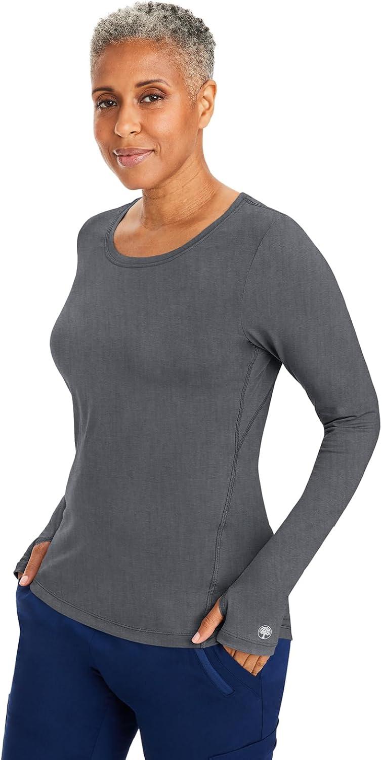 imageHealing Hands Mackenzie Womens Underscrub Long Sleeve Tee with Thumbholes Modern Fit Undershirt 5051Heather Grey 2 Pack