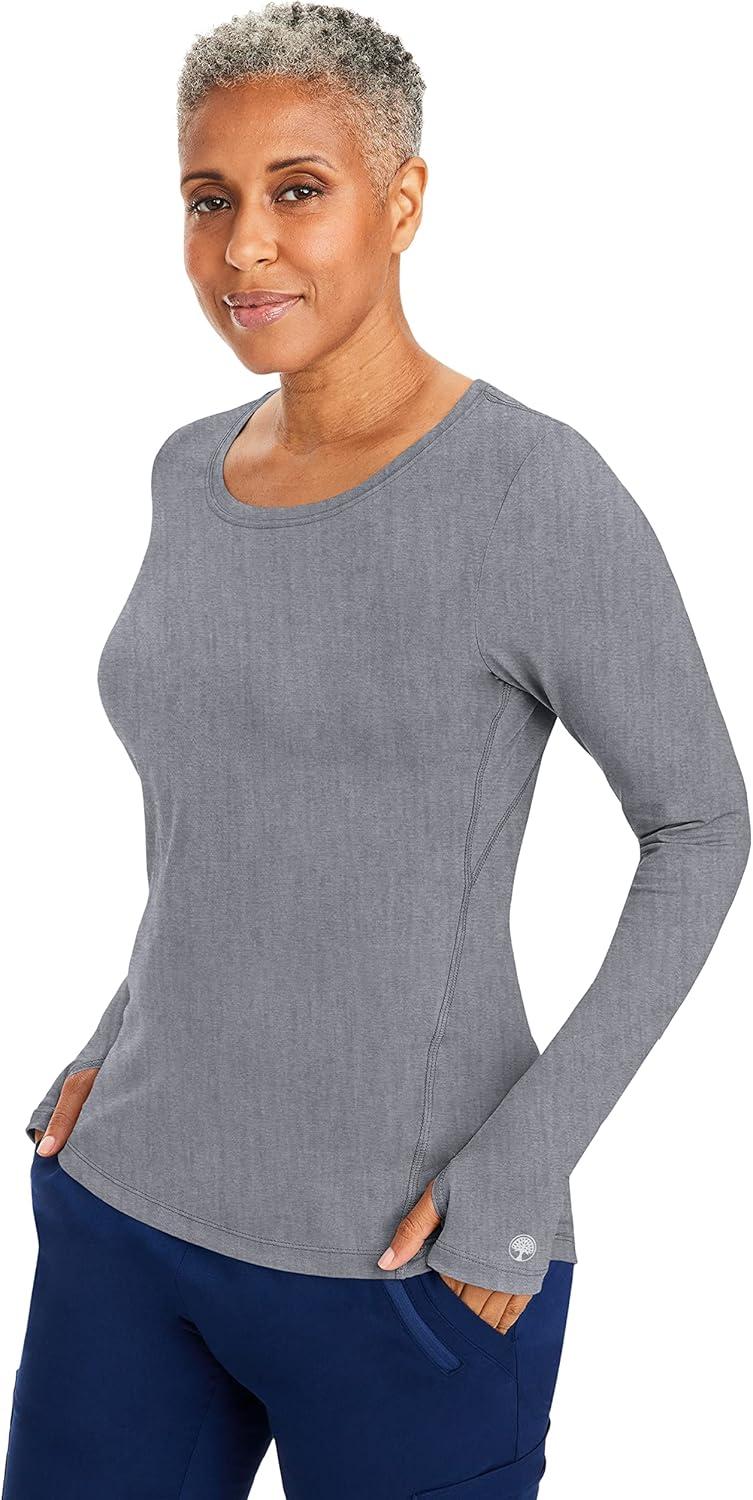 imageHealing Hands Mackenzie Womens Underscrub Long Sleeve Tee with Thumbholes Modern Fit Undershirt 5051Heather Grey