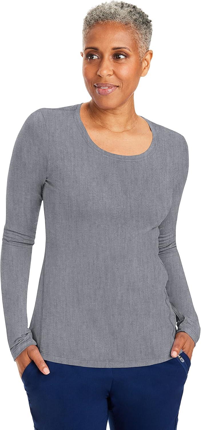 imageHealing Hands Mackenzie Womens Underscrub Long Sleeve Tee with Thumbholes Modern Fit Undershirt 5051Heather Grey