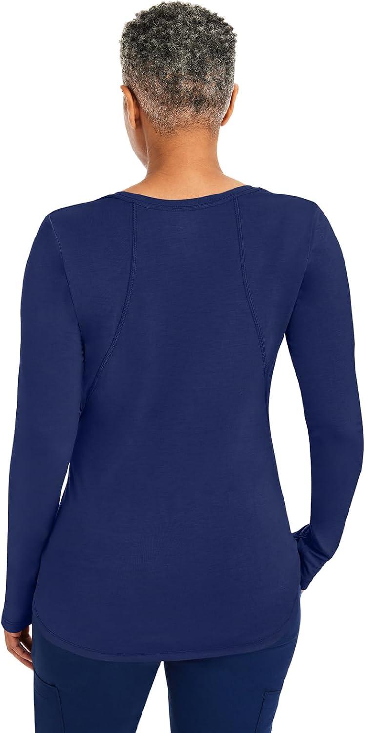 imageHealing Hands Mackenzie Womens Underscrub Long Sleeve Tee with Thumbholes Modern Fit Undershirt 5051Navy 2 Pack