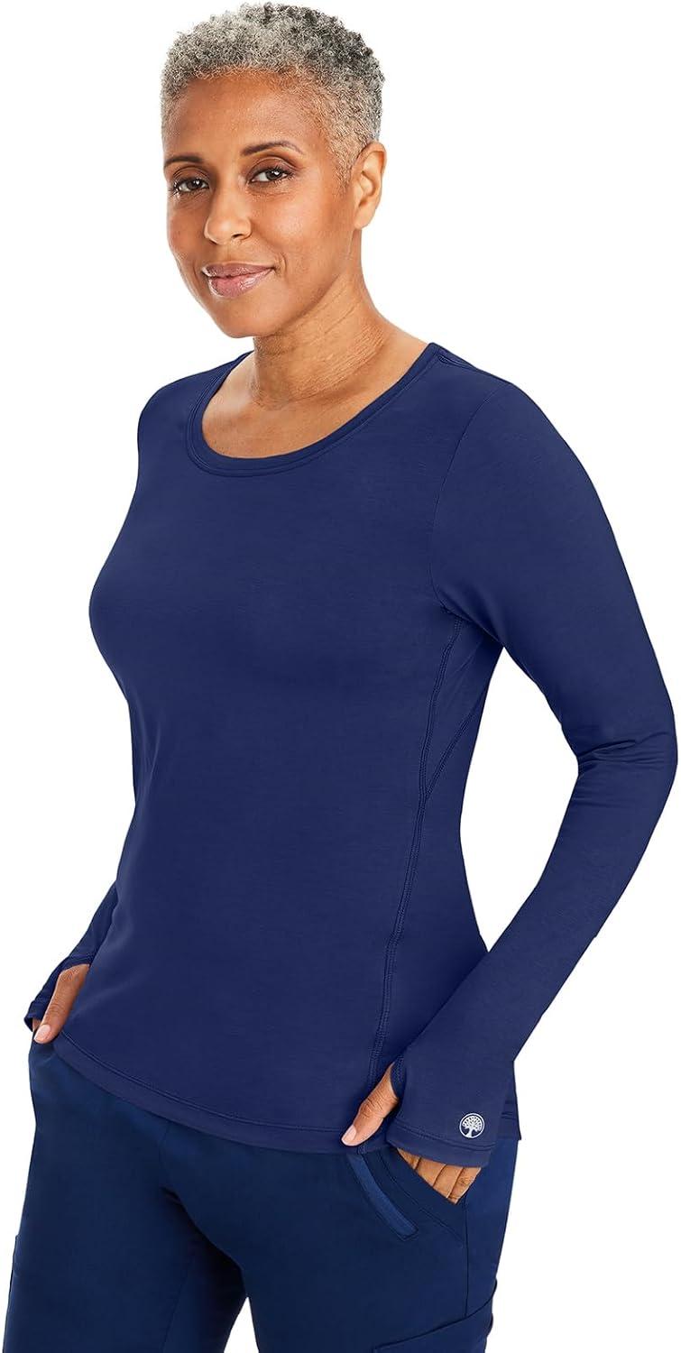 imageHealing Hands Mackenzie Womens Underscrub Long Sleeve Tee with Thumbholes Modern Fit Undershirt 5051Navy 3 Pack