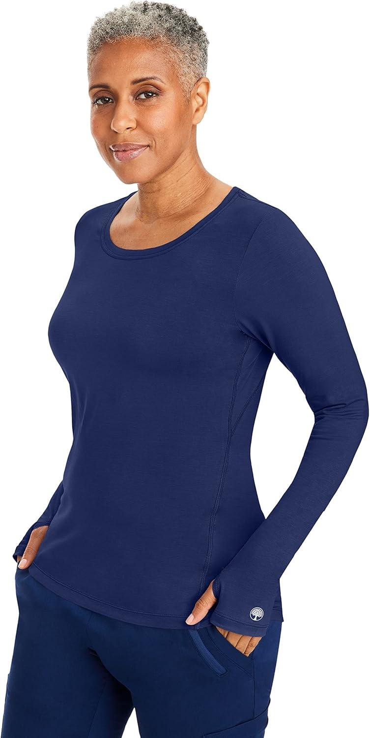 imageHealing Hands Mackenzie Womens Underscrub Long Sleeve Tee with Thumbholes Modern Fit Undershirt 5051Navy