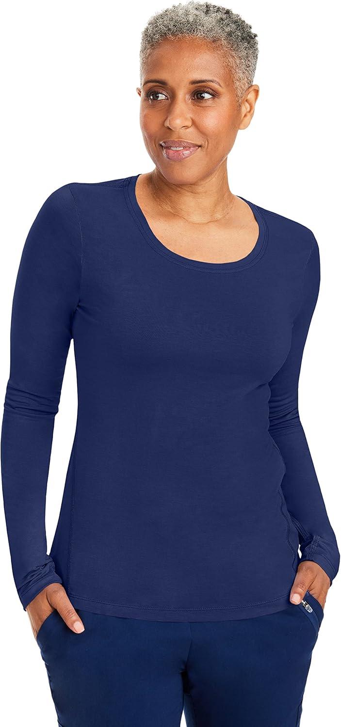imageHealing Hands Mackenzie Womens Underscrub Long Sleeve Tee with Thumbholes Modern Fit Undershirt 5051Navy