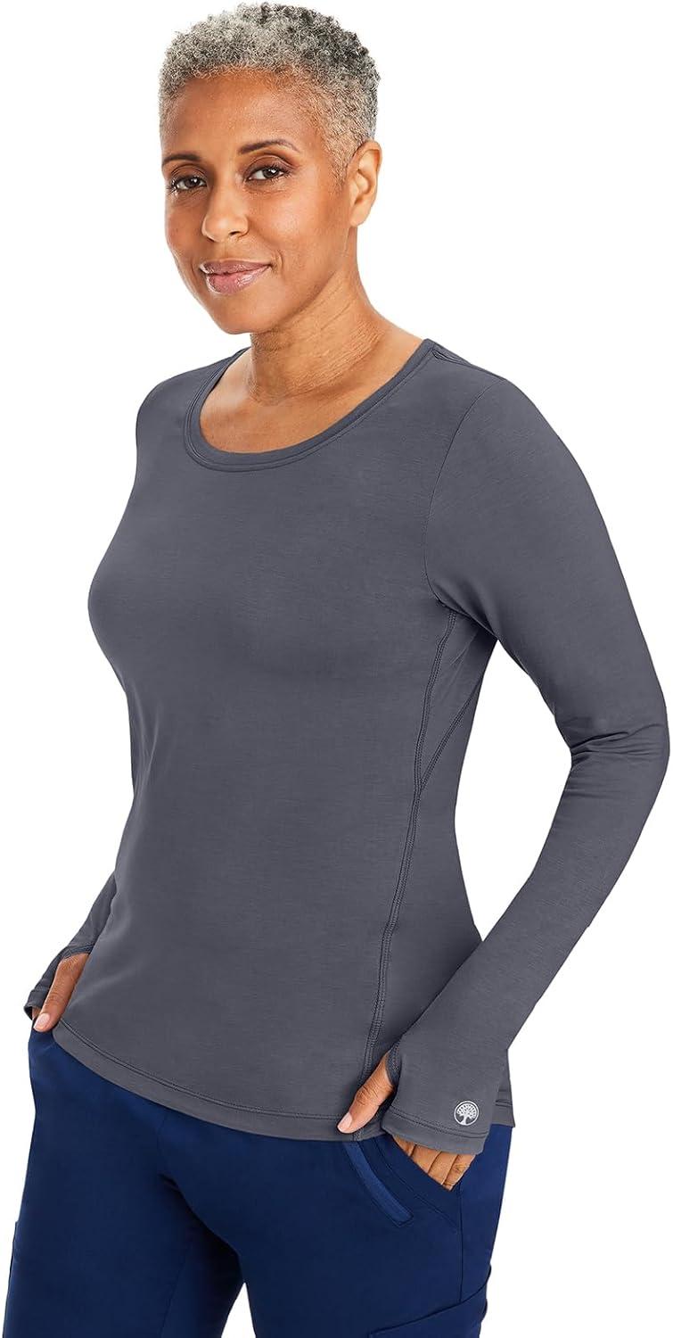imageHealing Hands Mackenzie Womens Underscrub Long Sleeve Tee with Thumbholes Modern Fit Undershirt 5051Pewter 2 Pack