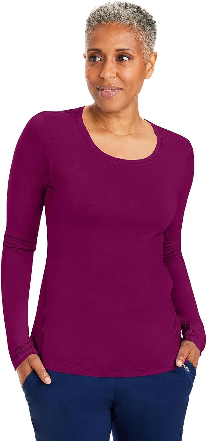 imageHealing Hands Mackenzie Womens Underscrub Long Sleeve Tee with Thumbholes Modern Fit Undershirt 5051Teal Wine Black 3 Pack