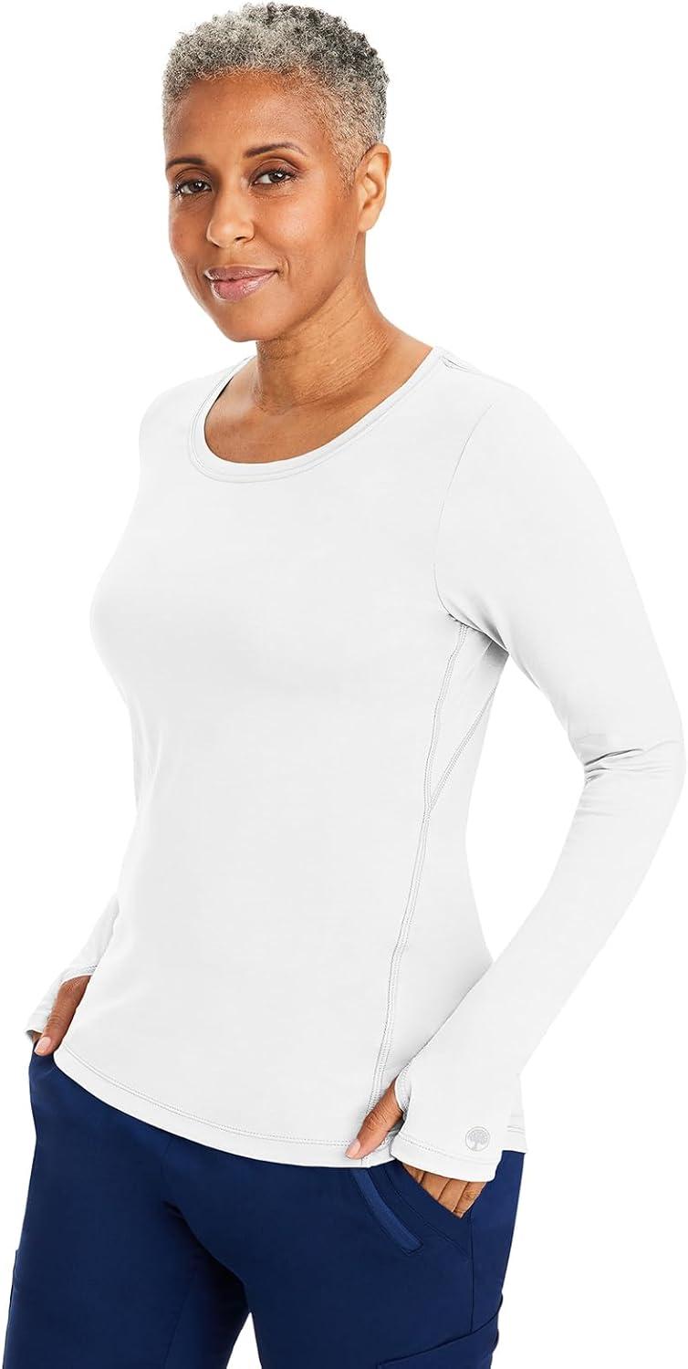 imageHealing Hands Mackenzie Womens Underscrub Long Sleeve Tee with Thumbholes Modern Fit Undershirt 5051White 2 Pack