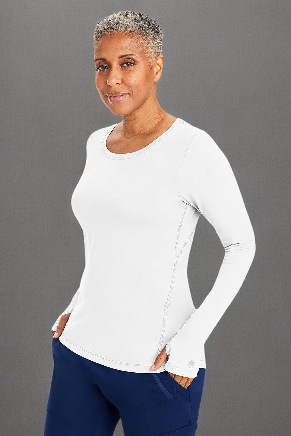 imageHealing Hands Mackenzie Womens Underscrub Long Sleeve Tee with Thumbholes Modern Fit Undershirt 5051White