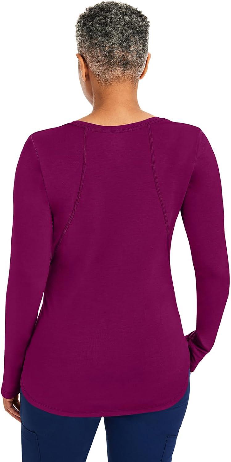 imageHealing Hands Mackenzie Womens Underscrub Long Sleeve Tee with Thumbholes Modern Fit Undershirt 5051Wine 2 Pack