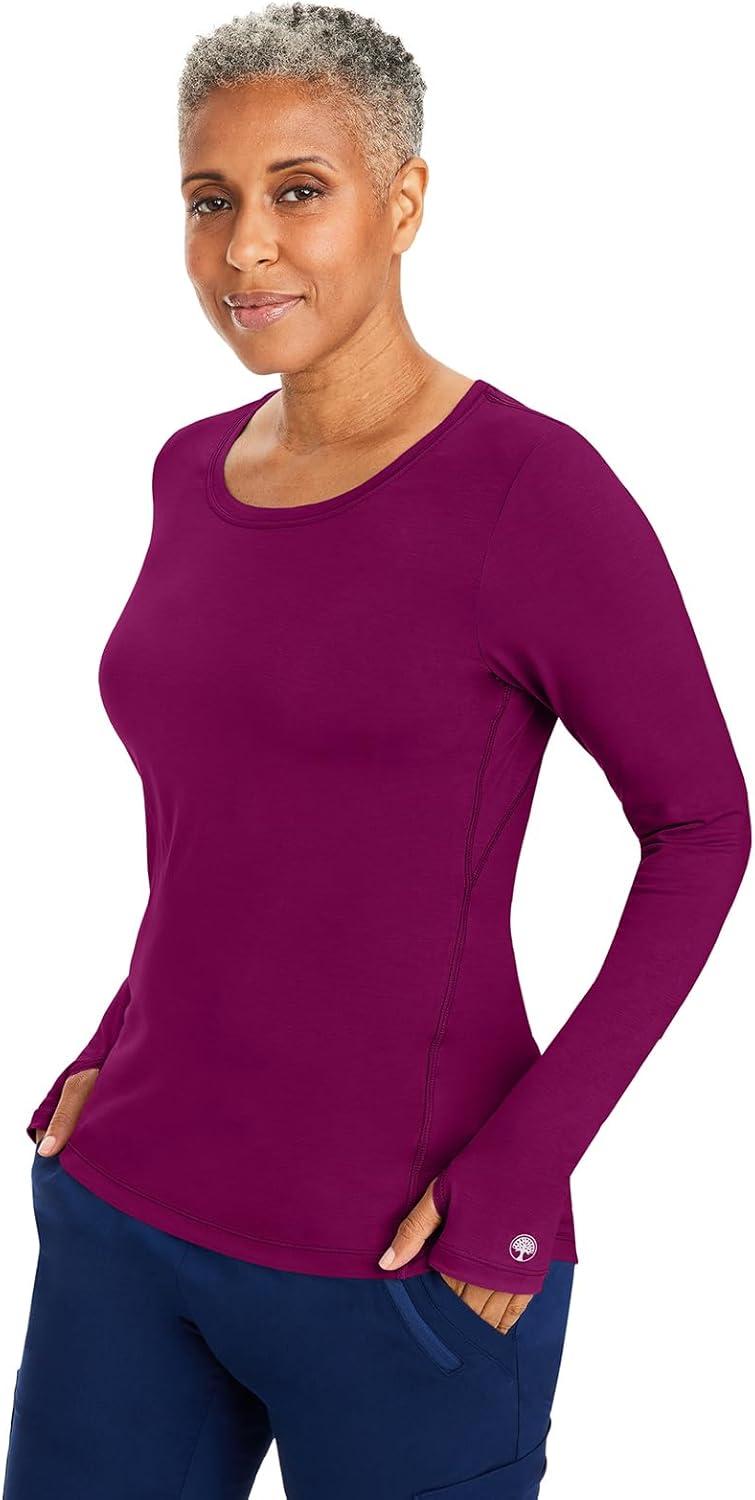imageHealing Hands Mackenzie Womens Underscrub Long Sleeve Tee with Thumbholes Modern Fit Undershirt 5051Wine 3 Pack