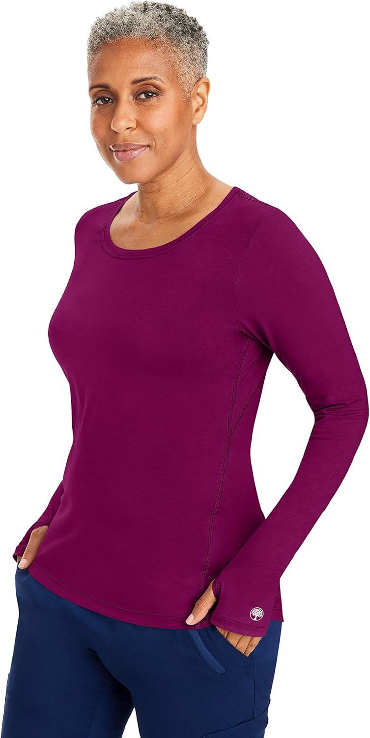 imageHealing Hands Mackenzie Womens Underscrub Long Sleeve Tee with Thumbholes Modern Fit Undershirt 5051Wine