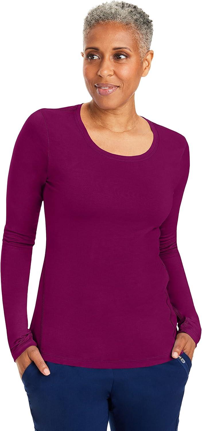 imageHealing Hands Mackenzie Womens Underscrub Long Sleeve Tee with Thumbholes Modern Fit Undershirt 5051Wine