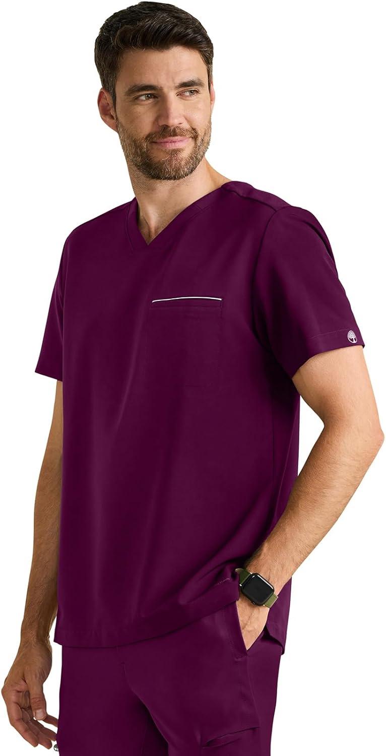 imageHealing Hands Mens Medical Scrub Top Spencer with 1 Pocket Moisture Wicking 360 Stretch ampamp Recycled Fibers 2381Wine
