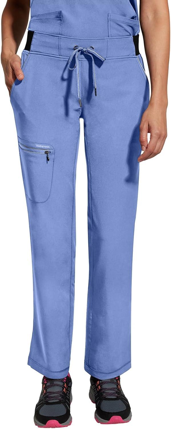 imageHealing Hands Women Scrub Pants with Rib Knit Waistband Moisture Wicking 360 Stretch and Recycled Fibers 9152Ceil