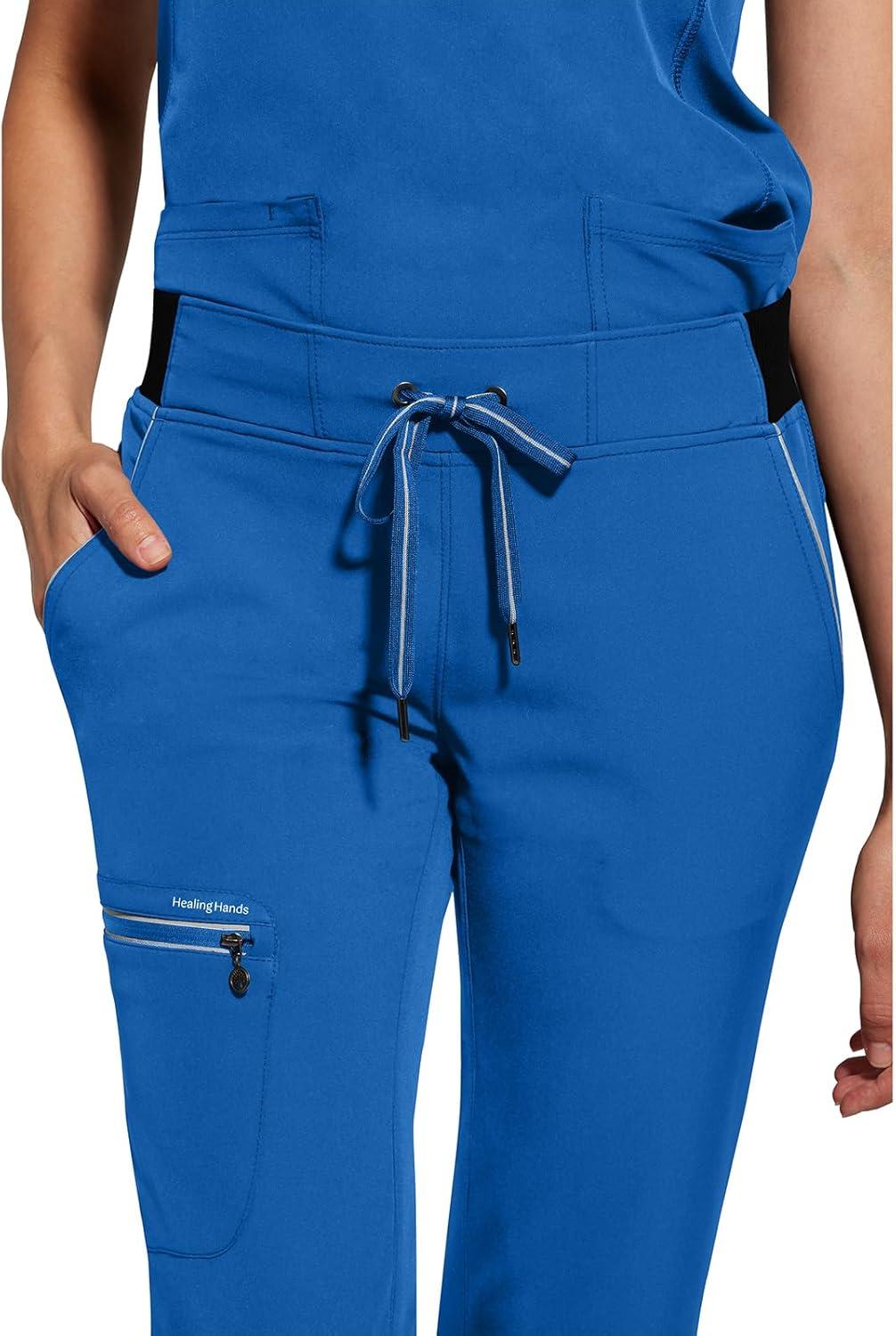 imageHealing Hands Women Scrub Pants with Rib Knit Waistband Moisture Wicking 360 Stretch and Recycled Fibers 9152Royal