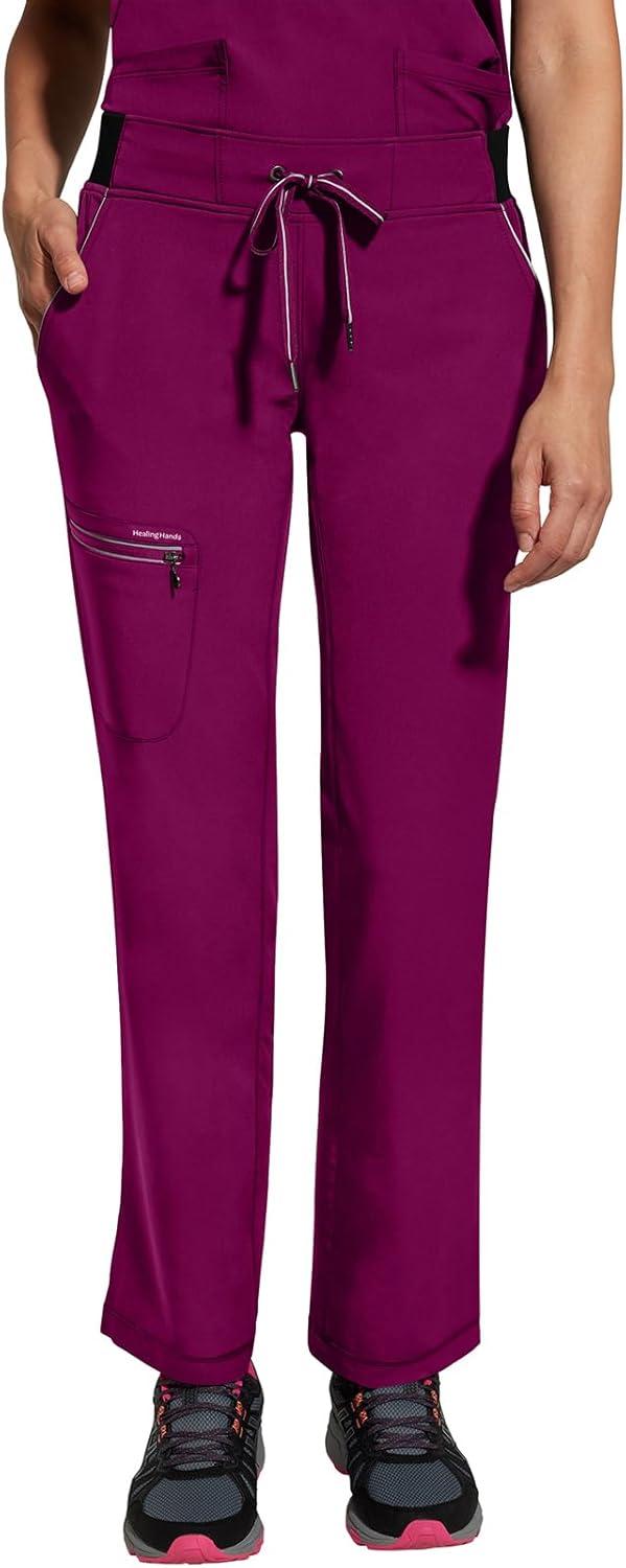 imageHealing Hands Women Scrub Pants with Rib Knit Waistband Moisture Wicking 360 Stretch and Recycled Fibers 9152Wine