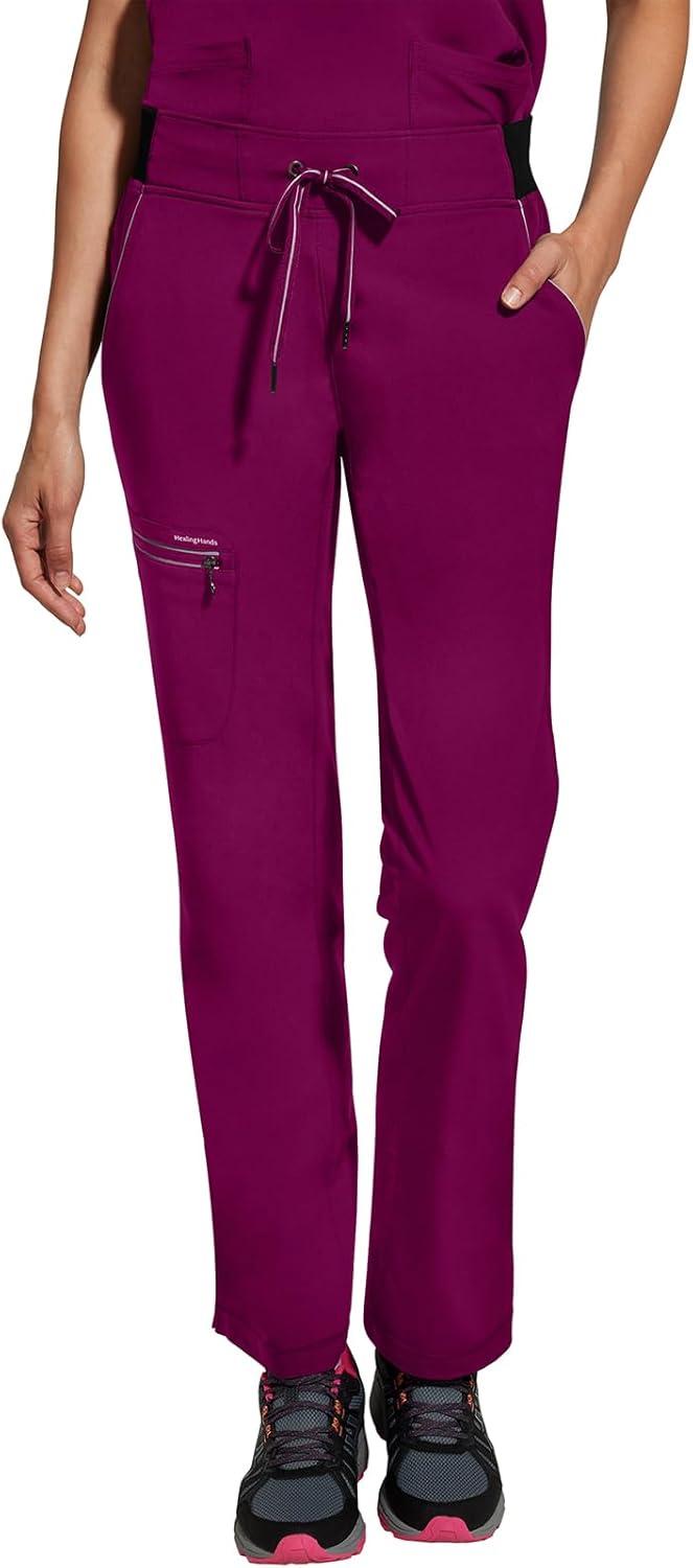 imageHealing Hands Women Scrub Pants with Rib Knit Waistband Moisture Wicking 360 Stretch and Recycled Fibers 9152Wine