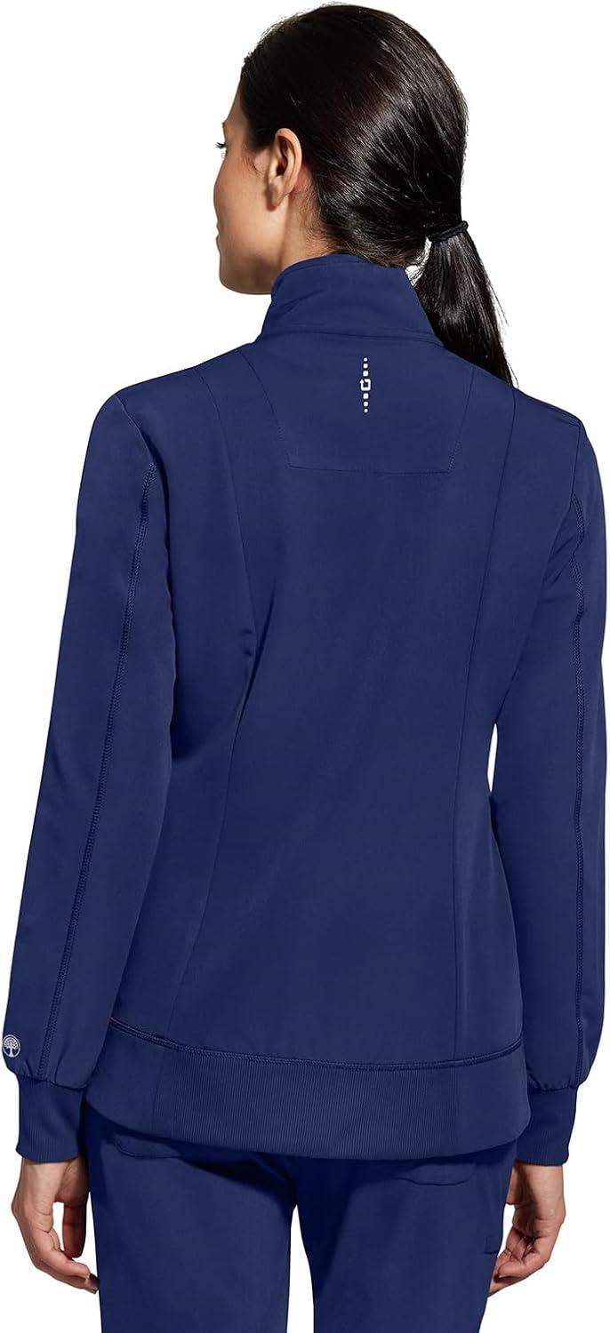 imageHealing Hands Womens Carly Collar Scrub Jacket Ribbed Knit Collar Moisture Wicking 360 Stretch Recycled Fibers 5068Navy