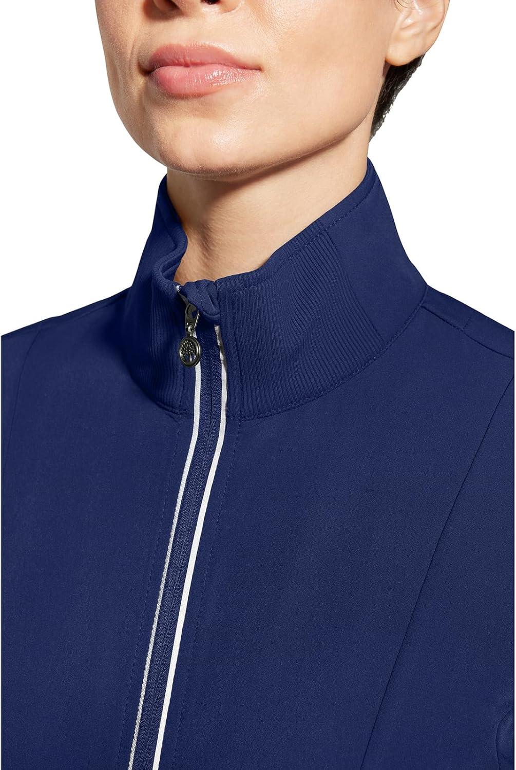 imageHealing Hands Womens Carly Collar Scrub Jacket Ribbed Knit Collar Moisture Wicking 360 Stretch Recycled Fibers 5068Navy
