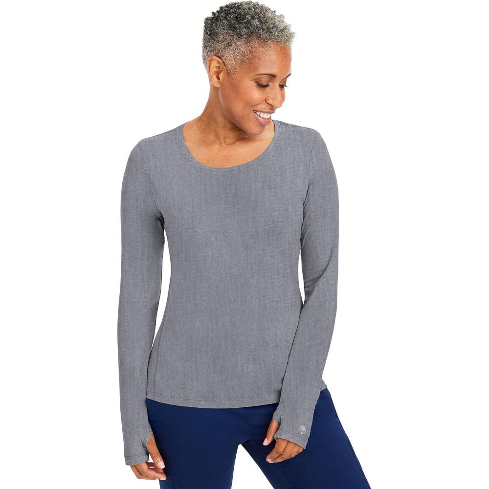 imageHealing Hands Mackenzie Womens Underscrub Long Sleeve Tee with Thumbholes Modern Fit Undershirt 5051Heather Grey