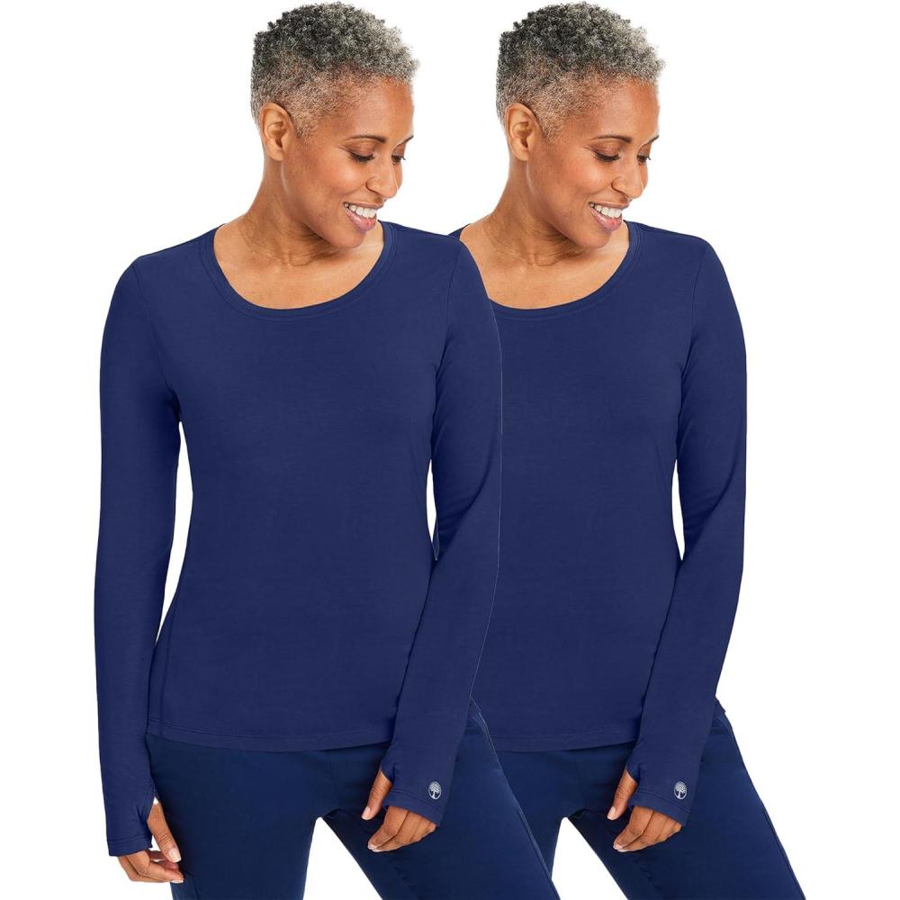 imageHealing Hands Mackenzie Womens Underscrub Long Sleeve Tee with Thumbholes Modern Fit Undershirt 5051Navy  2 Pack