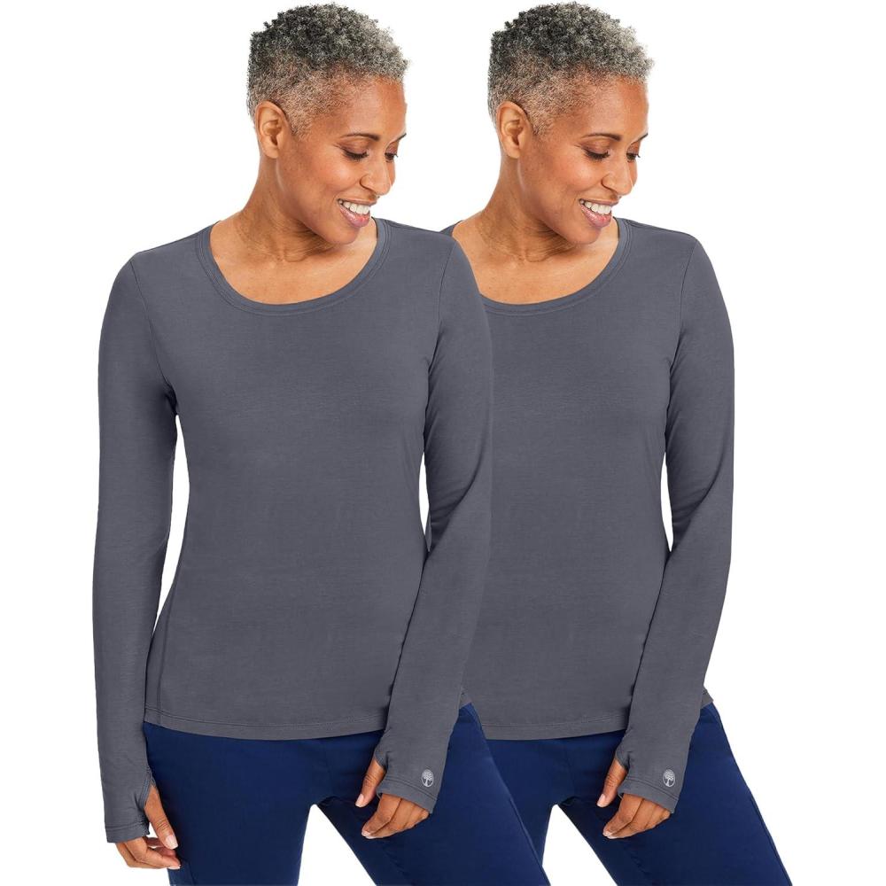 imageHealing Hands Mackenzie Womens Underscrub Long Sleeve Tee with Thumbholes Modern Fit Undershirt 5051Pewter 2 Pack