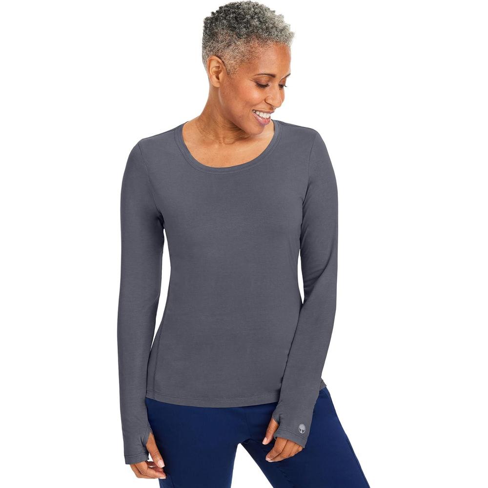 imageHealing Hands Mackenzie Womens Underscrub Long Sleeve Tee with Thumbholes Modern Fit Undershirt 5051Pewter