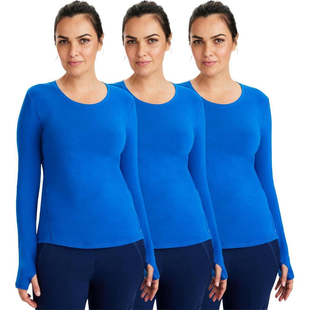 imageHealing Hands Mackenzie Womens Underscrub Long Sleeve Tee with Thumbholes Modern Fit Undershirt 5051Royal  3 Pack