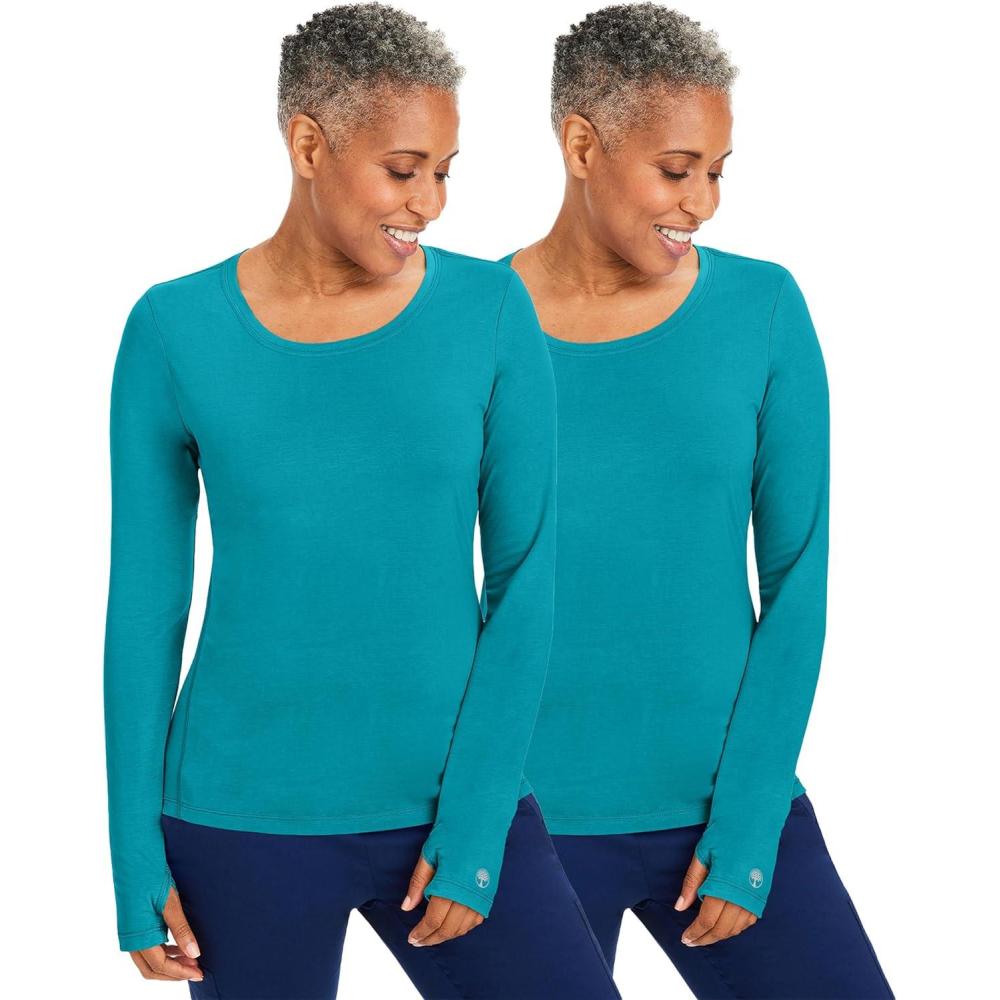 imageHealing Hands Mackenzie Womens Underscrub Long Sleeve Tee with Thumbholes Modern Fit Undershirt 5051Teal 2 Pack