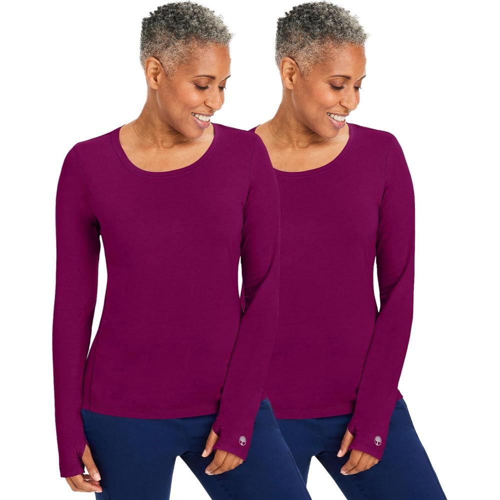 imageHealing Hands Mackenzie Womens Underscrub Long Sleeve Tee with Thumbholes Modern Fit Undershirt 5051Wine  2 Pack