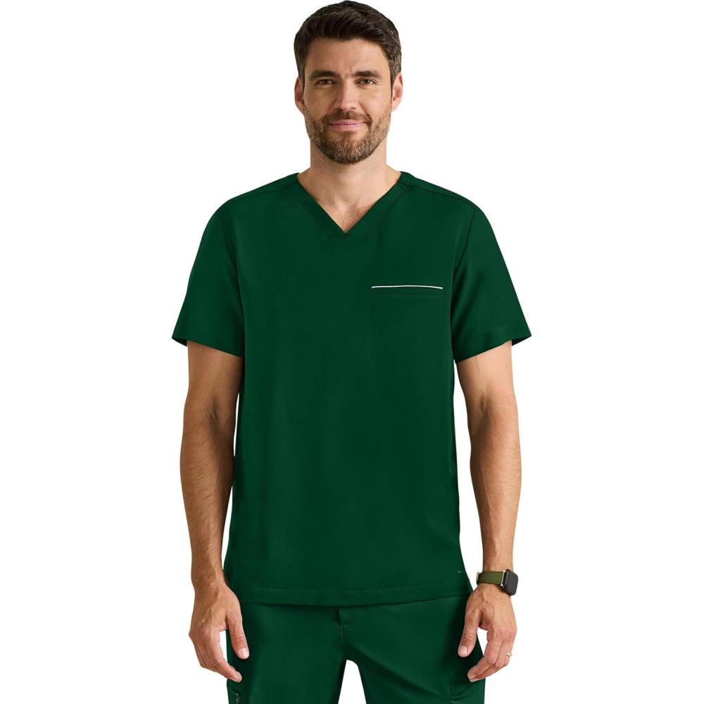 imageHealing Hands Mens Medical Scrub Top Spencer with 1 Pocket Moisture Wicking 360 Stretch ampamp Recycled Fibers  2381Dark Pine