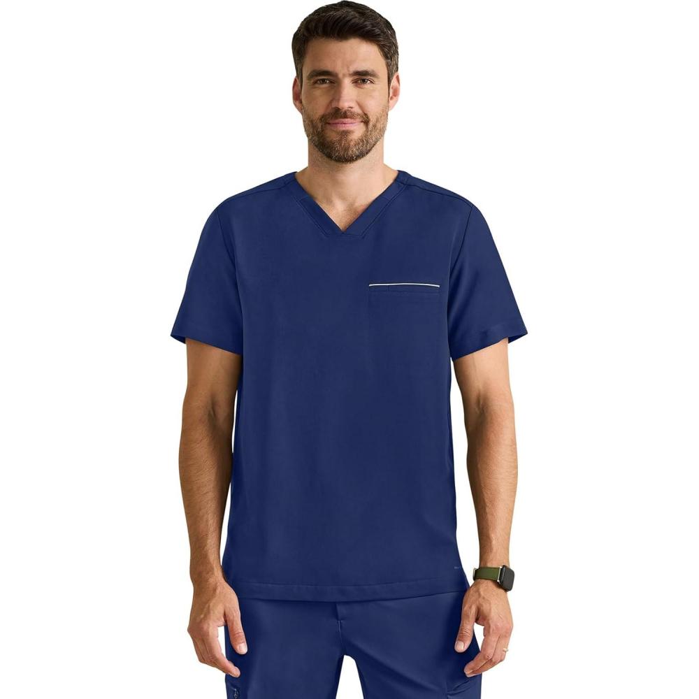 imageHealing Hands Mens Medical Scrub Top Spencer with 1 Pocket Moisture Wicking 360 Stretch ampamp Recycled Fibers  2381Navy