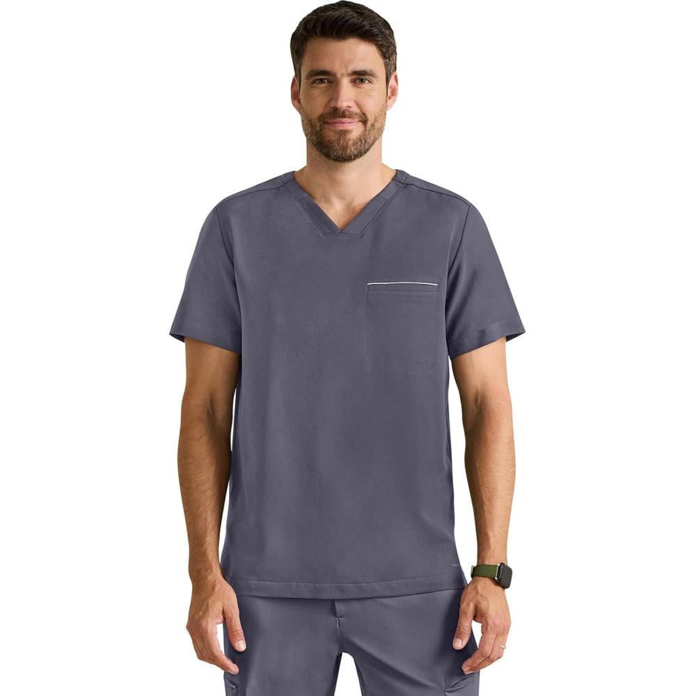 imageHealing Hands Mens Medical Scrub Top Spencer with 1 Pocket Moisture Wicking 360 Stretch ampamp Recycled Fibers 2381Pewter