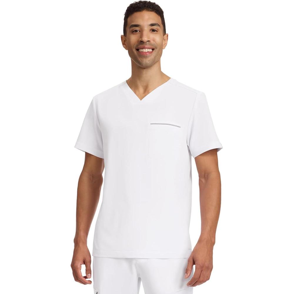 imageHealing Hands Mens Medical Scrub Top Spencer with 1 Pocket Moisture Wicking 360 Stretch ampamp Recycled Fibers  2381White