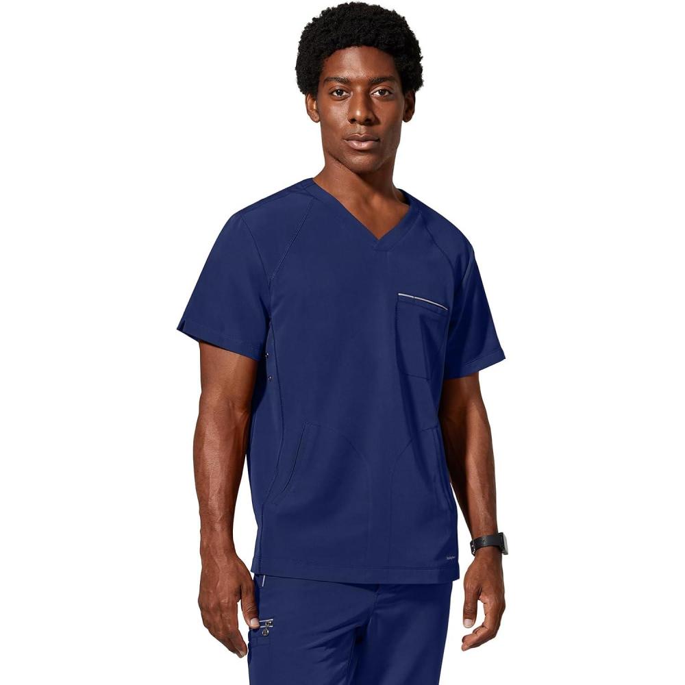 imageHealing Hands Mens Scrub Top Steven Top with 3 Pockets Moisture Wicking 360 Stretch ampamp Recycled Fibers  2382Navy