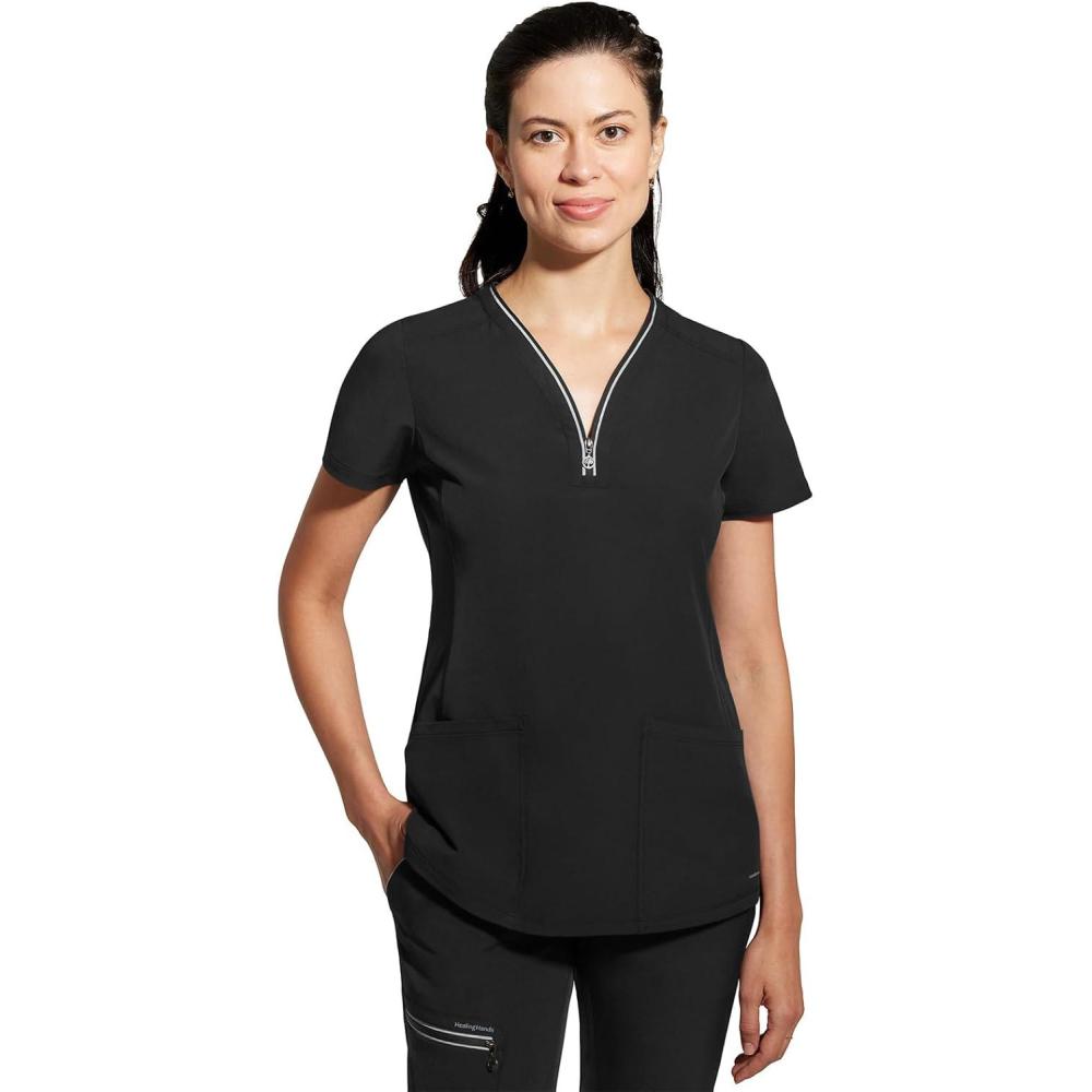 imageHealing Hands Scrub Top for Women Sonia Top with 3 Pockets Moisture Wicking 360 Stretch ampamp Recycled Fibers 2274Black