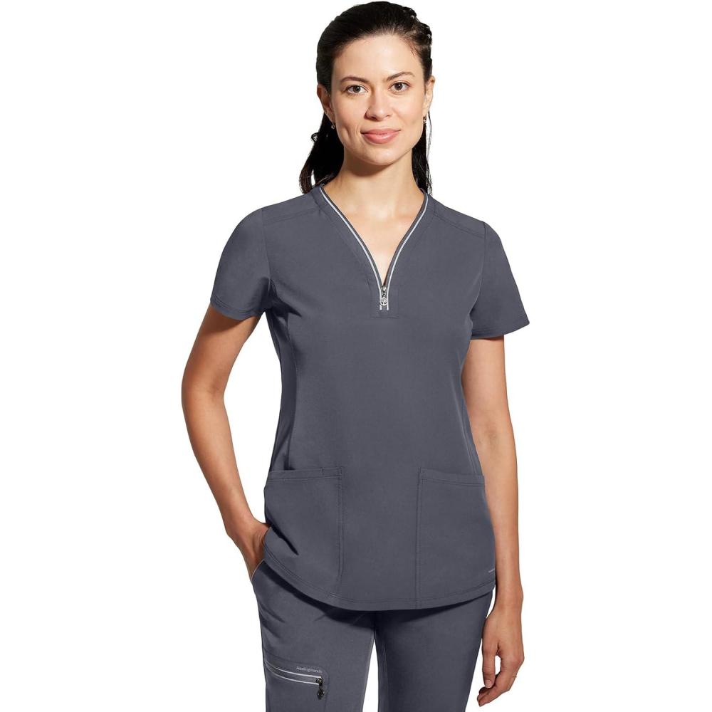 imageHealing Hands Scrub Top for Women Sonia Top with 3 Pockets Moisture Wicking 360 Stretch ampamp Recycled Fibers  2274Pewter