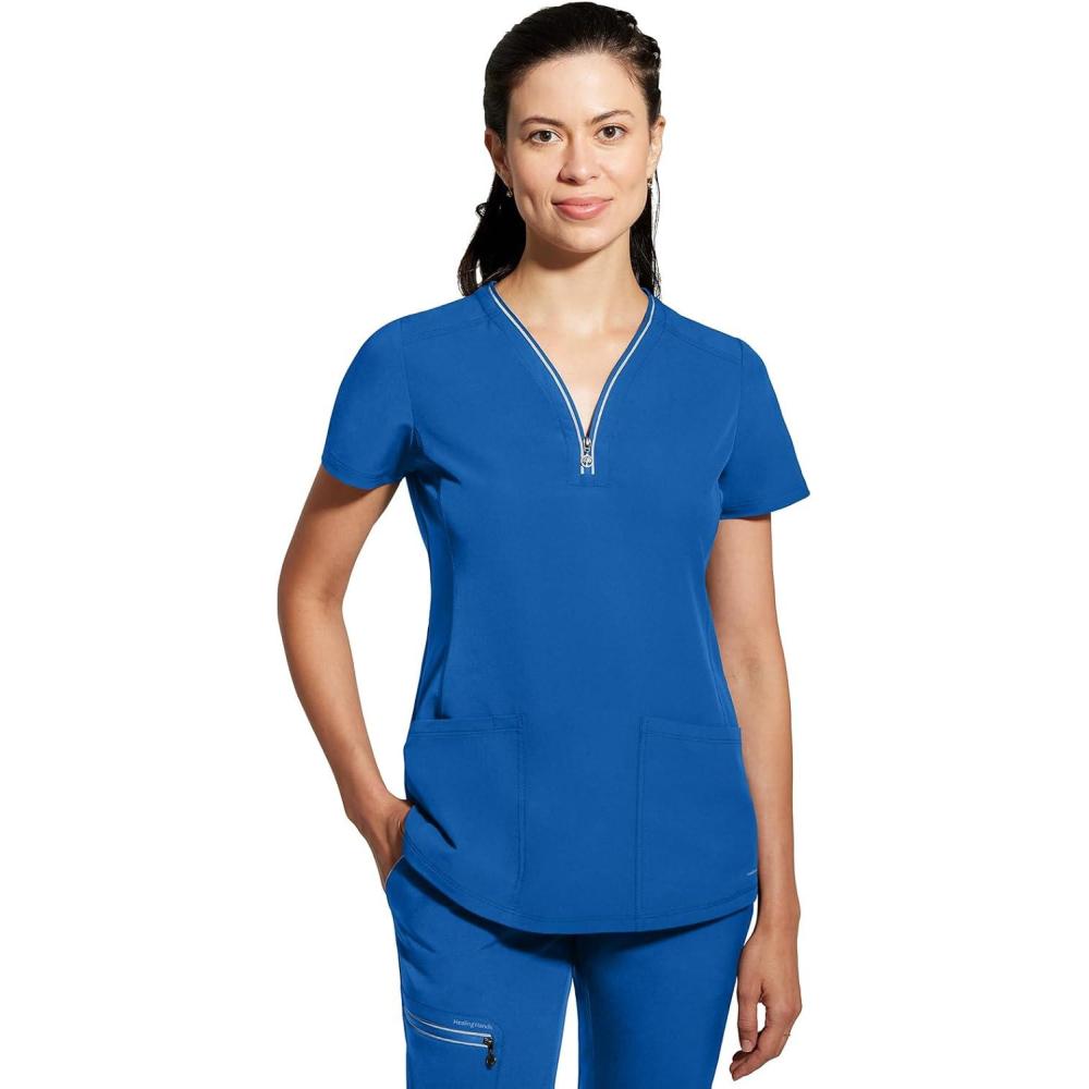 imageHealing Hands Scrub Top for Women Sonia Top with 3 Pockets Moisture Wicking 360 Stretch ampamp Recycled Fibers  2274Royal