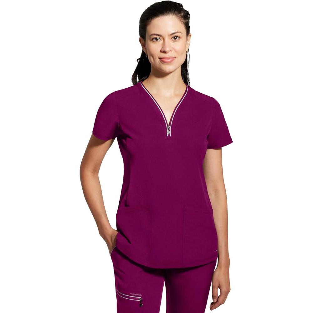 imageHealing Hands Scrub Top for Women Sonia Top with 3 Pockets Moisture Wicking 360 Stretch ampamp Recycled Fibers  2274Wine