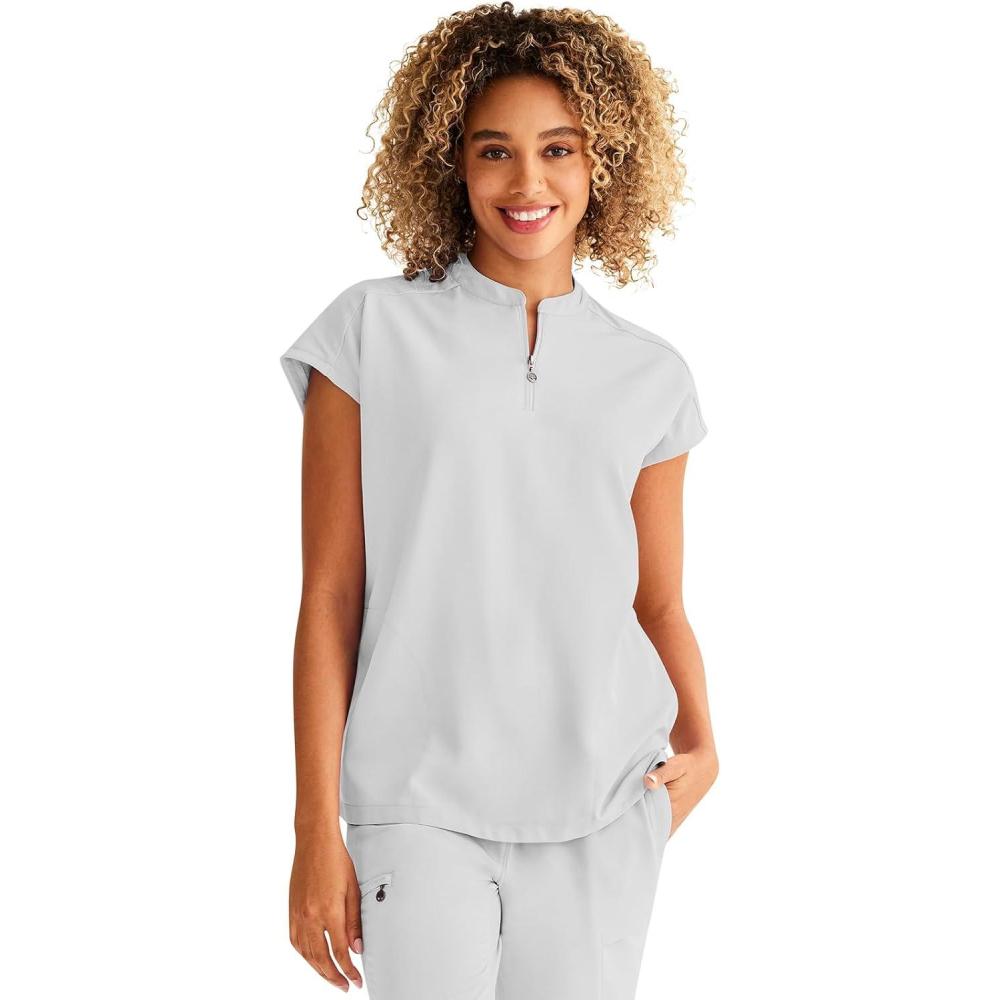 imageHealing Hands Women Medical Scrub Top Sandy Top with 2 Pockets Moisture Wicking 360 Stretch and Recycled Fiber  2286Silver Stone