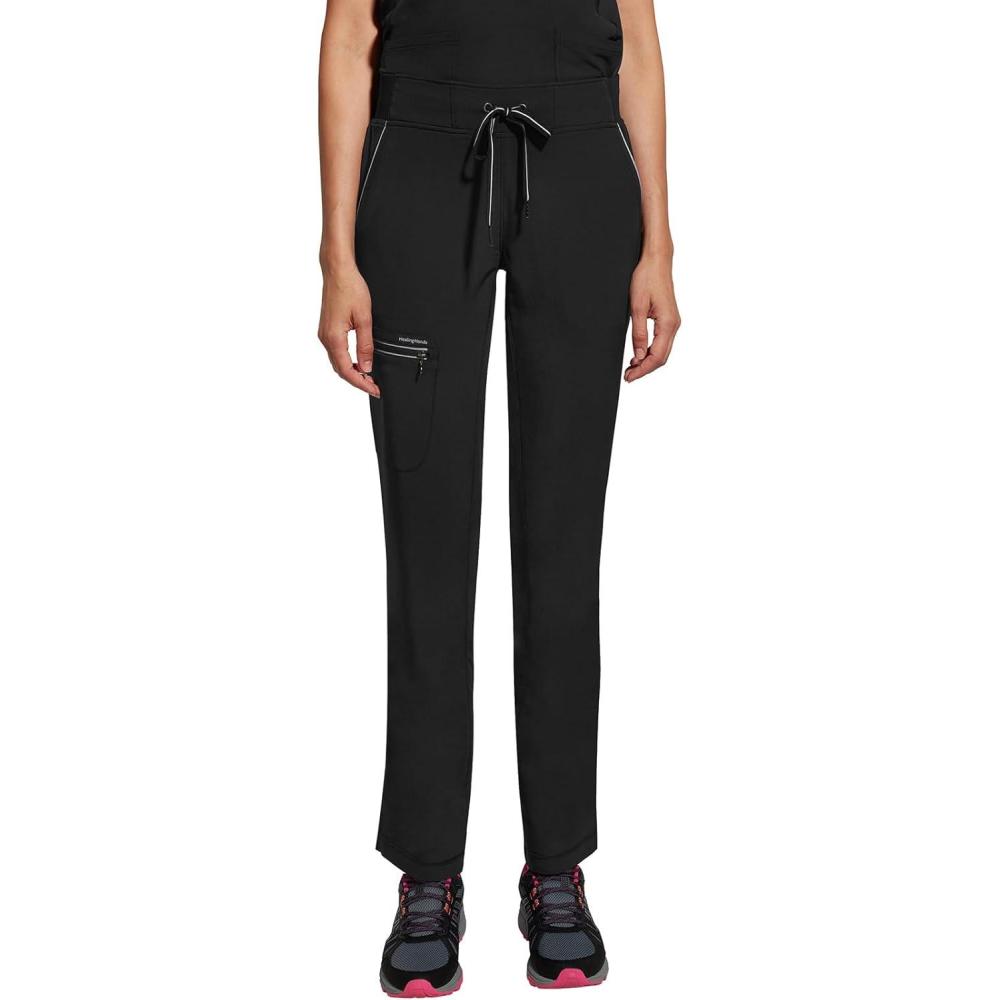 imageHealing Hands Women Scrub Pants with Rib Knit Waistband Moisture Wicking 360 Stretch and Recycled Fibers 9152Black