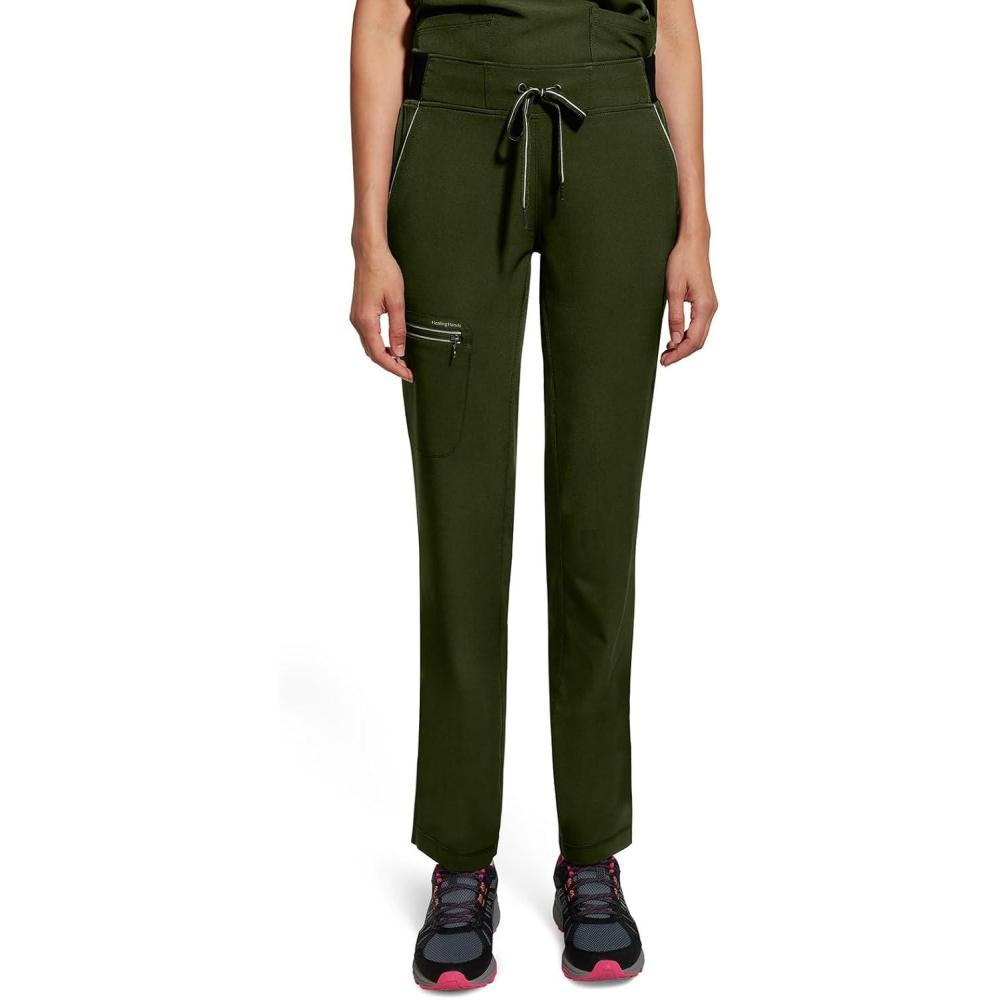 imageHealing Hands Women Scrub Pants with Rib Knit Waistband Moisture Wicking 360 Stretch and Recycled Fibers  9152Dark Pine