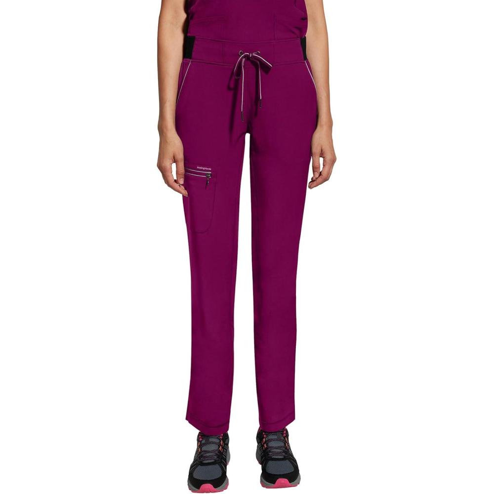 imageHealing Hands Women Scrub Pants with Rib Knit Waistband Moisture Wicking 360 Stretch and Recycled Fibers 9152Wine