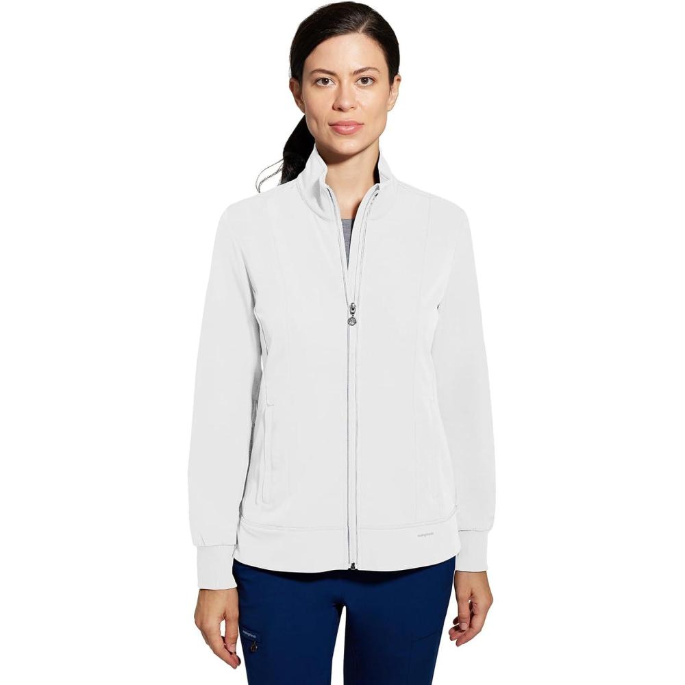 imageHealing Hands Womens Carly Collar Scrub Jacket Ribbed Knit Collar Moisture Wicking 360 Stretch Recycled Fibers  5068White