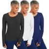 Healing Hands Mackenzie Women’s Underscrub, Long Sleeve Tee with Thumbholes, Modern Fit Undershirt- 5051(Black / White / Navy – 3 Pack)