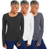 Healing Hands Mackenzie Women’s Underscrub, Long Sleeve Tee with Thumbholes, Modern Fit Undershirt- 5051(Black / White / Pewter – 3 Pack)