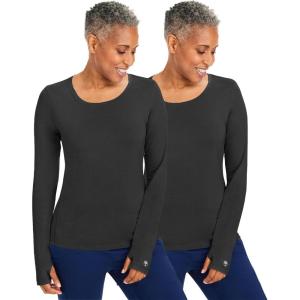 Healing Hands Mackenzie Women’s Underscrub, Long Sleeve Tee with Thumbholes, Modern Fit Undershirt- 5051(Black – 2 Pack)
