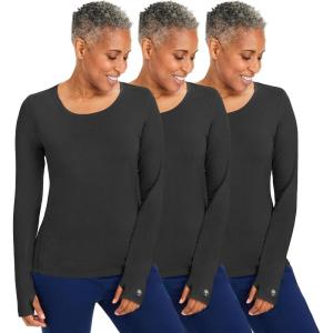 Healing Hands Mackenzie Women’s Underscrub, Long Sleeve Tee with Thumbholes, Modern Fit Undershirt- 5051(Black – 3 Pack)
