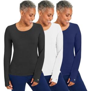 Healing Hands Mackenzie Women’s Underscrub, Long Sleeve Tee with Thumbholes, Modern Fit Undershirt- 5051(Black / White / Navy – 3 Pack)